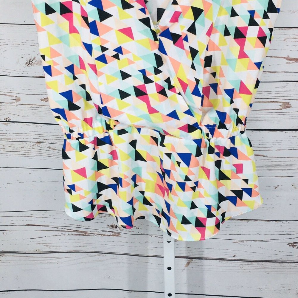 Attention short sleeve peplum multicolor blouse M - Picture 4 of 8